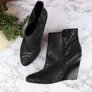 Fergie NEW Aurora Black Snakeskin Suede Leather Wedge Boots 9.5 Women's